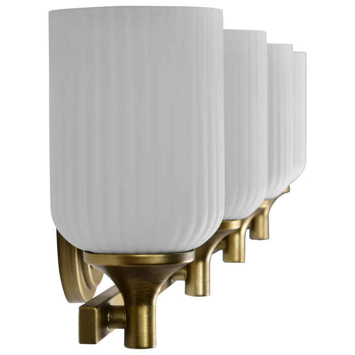 Vanity Nuvo 60-8664 Solara - 4 Light Vanity - Natural Brass Finish - Frosted Ribbed Glass Nuvo