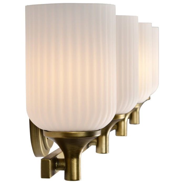 Vanity Nuvo 60-8664 Solara - 4 Light Vanity - Natural Brass Finish - Frosted Ribbed Glass Nuvo