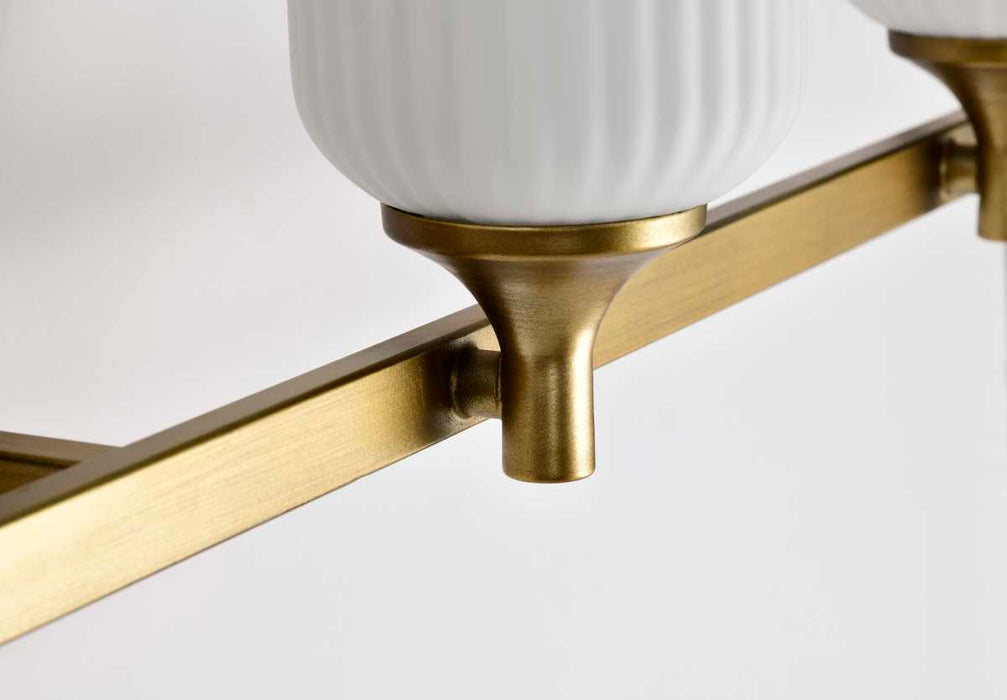 Vanity Nuvo 60-8664 Solara - 4 Light Vanity - Natural Brass Finish - Frosted Ribbed Glass Nuvo