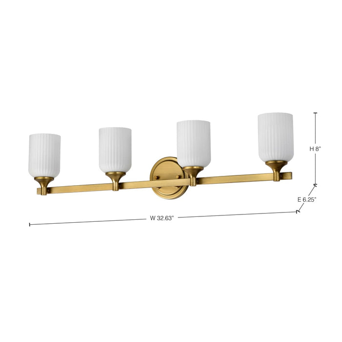 Vanity Nuvo 60-8664 Solara - 4 Light Vanity - Natural Brass Finish - Frosted Ribbed Glass Nuvo