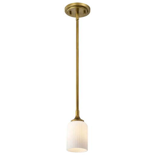 Mini Pendant Nuvo 60-8665 Solara - Mini Pendant - Natural Brass Finish - Frosted Ribbed Glass Nuvo