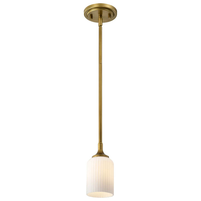 Mini Pendant Nuvo 60-8665 Solara - Mini Pendant - Natural Brass Finish - Frosted Ribbed Glass Nuvo