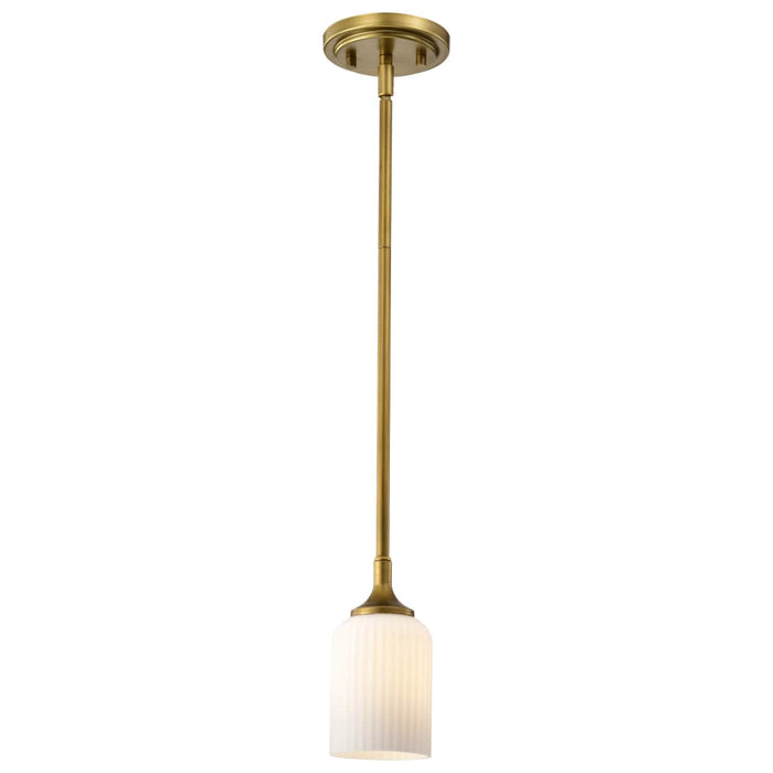 Mini Pendant Nuvo 60-8665 Solara - Mini Pendant - Natural Brass Finish - Frosted Ribbed Glass Nuvo