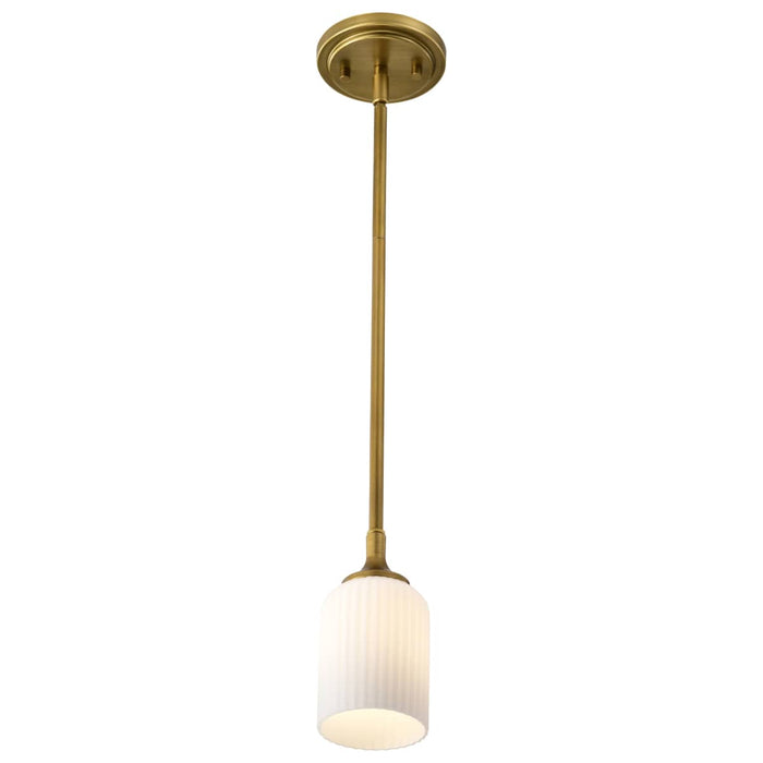 Mini Pendant Nuvo 60-8665 Solara - Mini Pendant - Natural Brass Finish - Frosted Ribbed Glass Nuvo
