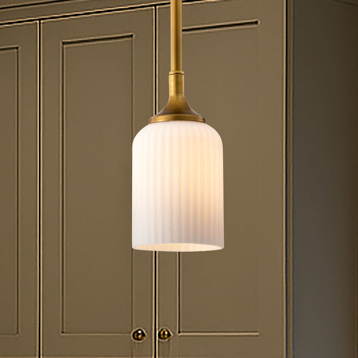 Mini Pendant Nuvo 60-8665 Solara - Mini Pendant - Natural Brass Finish - Frosted Ribbed Glass Nuvo