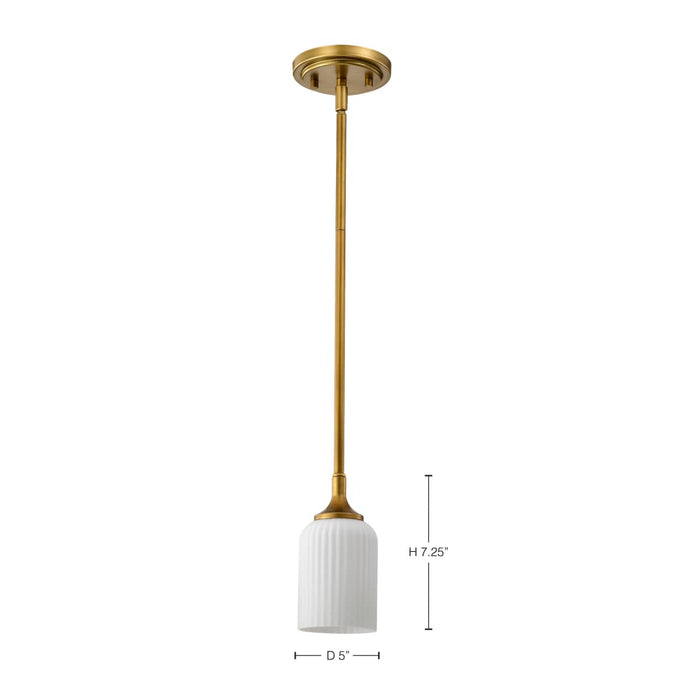 Mini Pendant Nuvo 60-8665 Solara - Mini Pendant - Natural Brass Finish - Frosted Ribbed Glass Nuvo