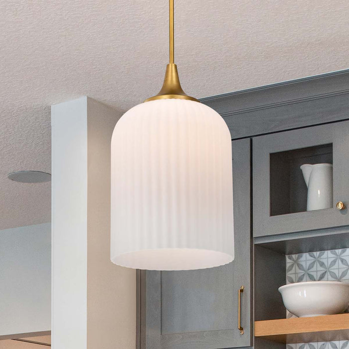 Pendant Nuvo 60-8666 Solara - Pendant - Natural Brass Finish - Frosted Ribbed Glass Nuvo
