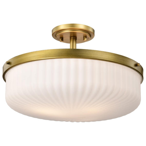 Semi Flush Mount Nuvo 60-8667 Solara - Semi Flush Mount - Natural Brass Finish - Frosted Ribbed Glass Nuvo