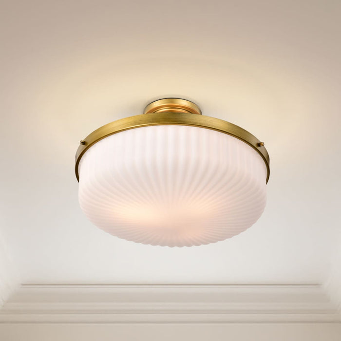 Semi Flush Mount Nuvo 60-8667 Solara - Semi Flush Mount - Natural Brass Finish - Frosted Ribbed Glass Nuvo