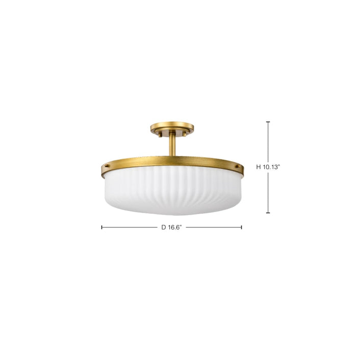 Semi Flush Mount Nuvo 60-8667 Solara - Semi Flush Mount - Natural Brass Finish - Frosted Ribbed Glass Nuvo