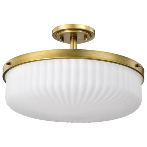 Semi Flush Mount Nuvo 60-8667 Solara - Semi Flush Mount - Natural Brass Finish - Frosted Ribbed Glass Nuvo