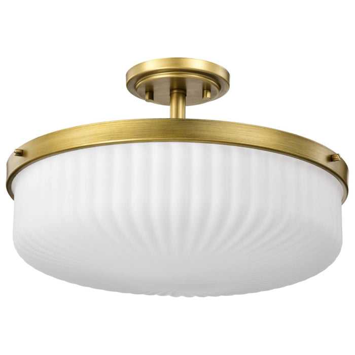 Semi Flush Mount Nuvo 60-8667 Solara - Semi Flush Mount - Natural Brass Finish - Frosted Ribbed Glass Nuvo