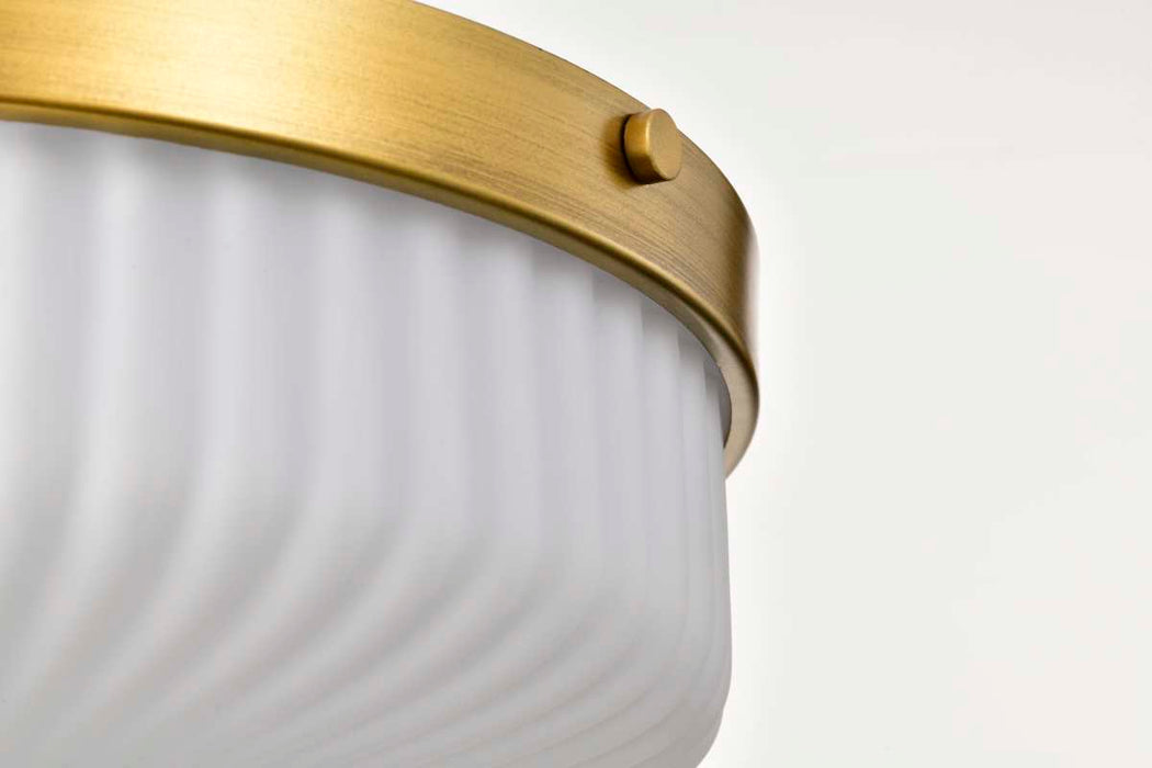 Flush Mount Nuvo 60-8668 Solara - Flush Mount - Natural Brass Finish - Frosted Ribbed Glass Nuvo