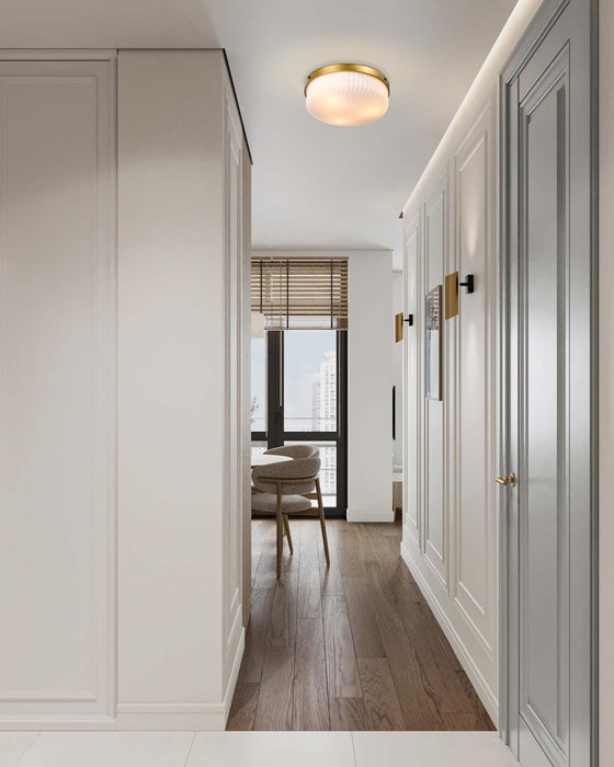 Flush Mount Nuvo 60-8668 Solara - Flush Mount - Natural Brass Finish - Frosted Ribbed Glass Nuvo