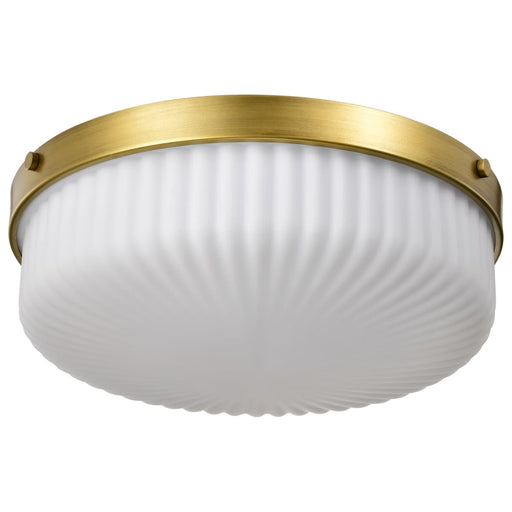 Flush Mount Nuvo 60-8668 Solara - Flush Mount - Natural Brass Finish - Frosted Ribbed Glass Nuvo