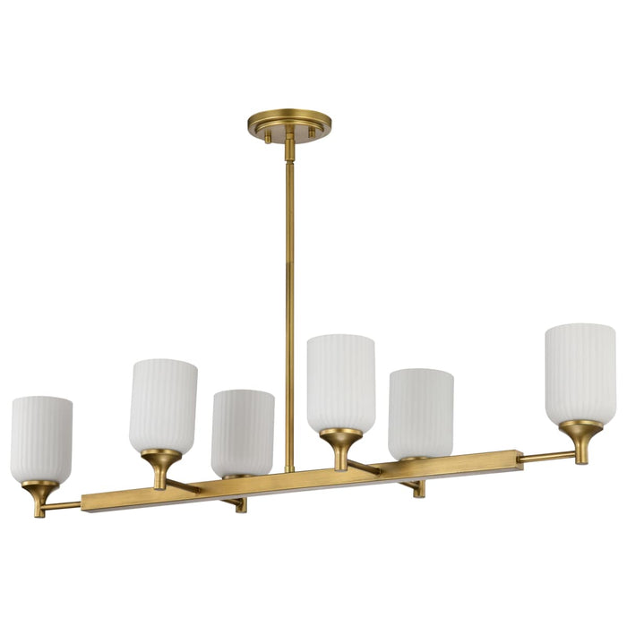 Island Pendant Nuvo 60-8669 Solara - 6 Light Island Pendant - Natural Brass Finish - Frosted Ribbed Glass Nuvo