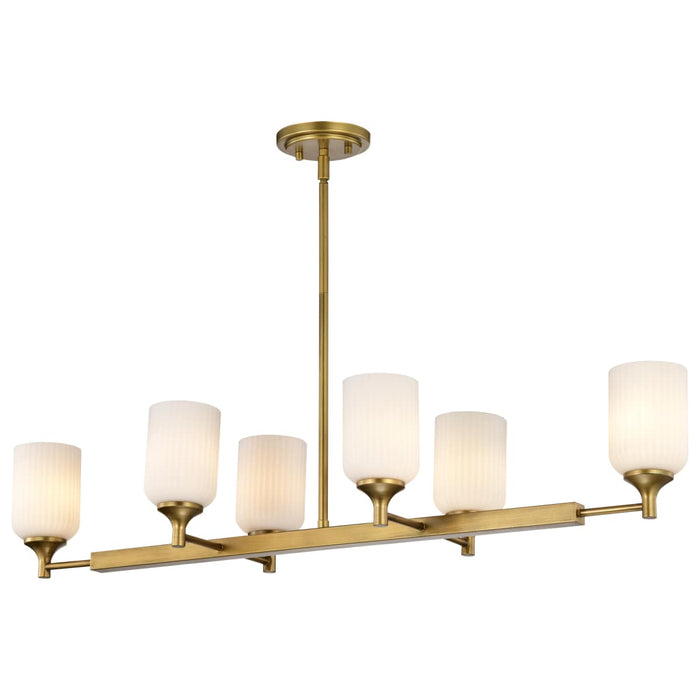 Island Pendant Nuvo 60-8669 Solara - 6 Light Island Pendant - Natural Brass Finish - Frosted Ribbed Glass Nuvo