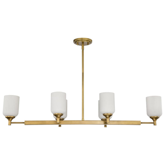 Island Pendant Nuvo 60-8669 Solara - 6 Light Island Pendant - Natural Brass Finish - Frosted Ribbed Glass Nuvo