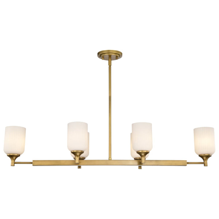 Island Pendant Nuvo 60-8669 Solara - 6 Light Island Pendant - Natural Brass Finish - Frosted Ribbed Glass Nuvo