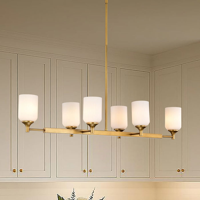 Island Pendant Nuvo 60-8669 Solara - 6 Light Island Pendant - Natural Brass Finish - Frosted Ribbed Glass Nuvo