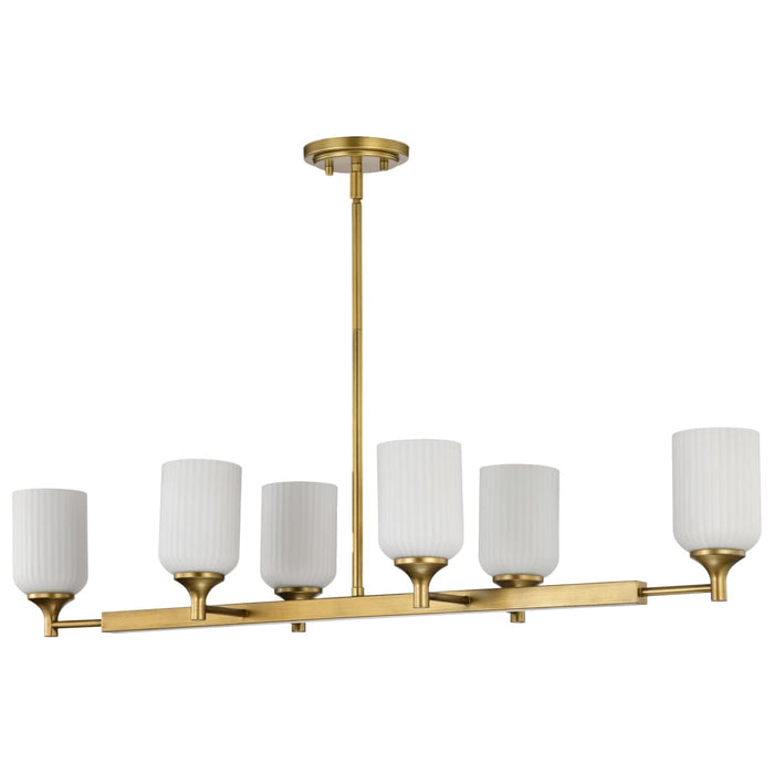 Island Pendant Nuvo 60-8669 Solara - 6 Light Island Pendant - Natural Brass Finish - Frosted Ribbed Glass Nuvo