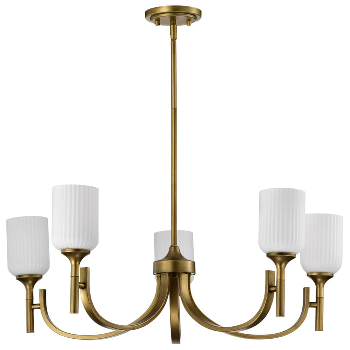 Chandelier Nuvo 60-8670 Solara - 5 Light Chandelier - Natural Brass Finish - Frosted Ribbed Glass Nuvo