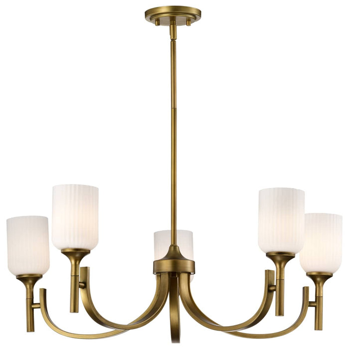 Chandelier Nuvo 60-8670 Solara - 5 Light Chandelier - Natural Brass Finish - Frosted Ribbed Glass Nuvo