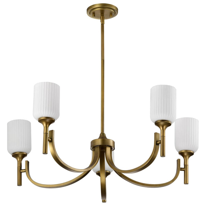 Chandelier Nuvo 60-8670 Solara - 5 Light Chandelier - Natural Brass Finish - Frosted Ribbed Glass Nuvo