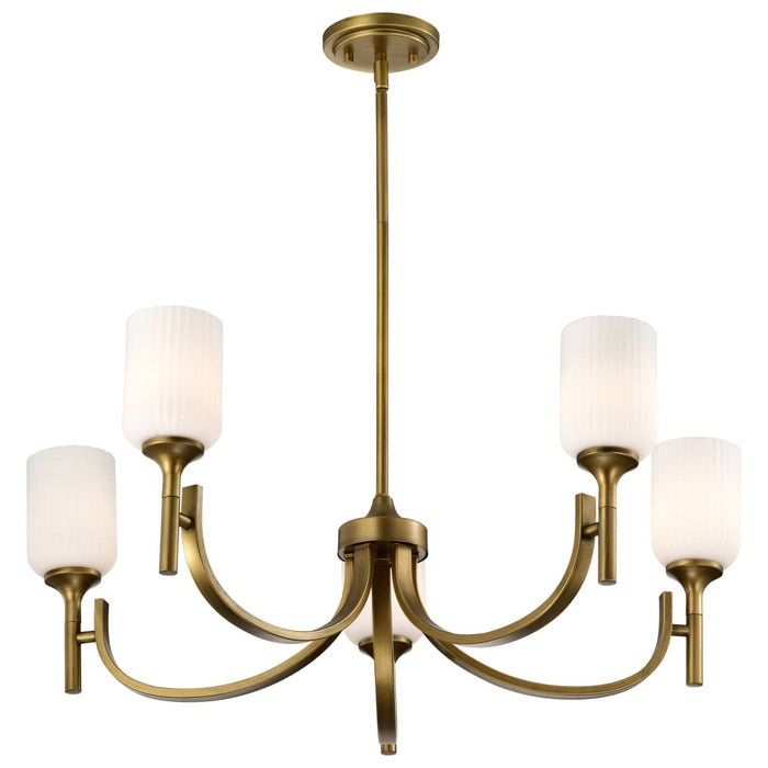Chandelier Nuvo 60-8670 Solara - 5 Light Chandelier - Natural Brass Finish - Frosted Ribbed Glass Nuvo