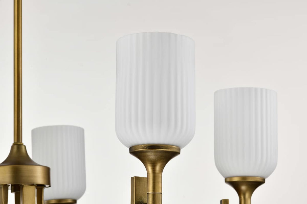 Chandelier Nuvo 60-8670 Solara - 5 Light Chandelier - Natural Brass Finish - Frosted Ribbed Glass Nuvo