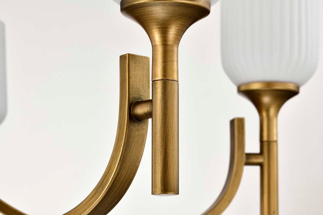 Chandelier Nuvo 60-8670 Solara - 5 Light Chandelier - Natural Brass Finish - Frosted Ribbed Glass Nuvo