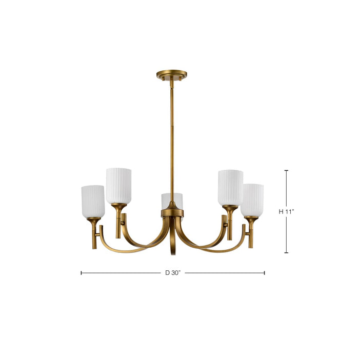 Chandelier Nuvo 60-8670 Solara - 5 Light Chandelier - Natural Brass Finish - Frosted Ribbed Glass Nuvo