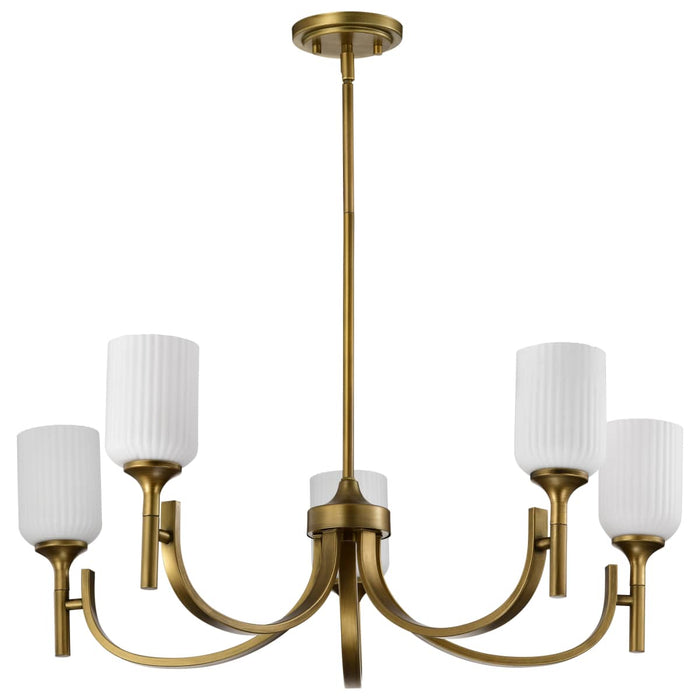Chandelier Nuvo 60-8670 Solara - 5 Light Chandelier - Natural Brass Finish - Frosted Ribbed Glass Nuvo