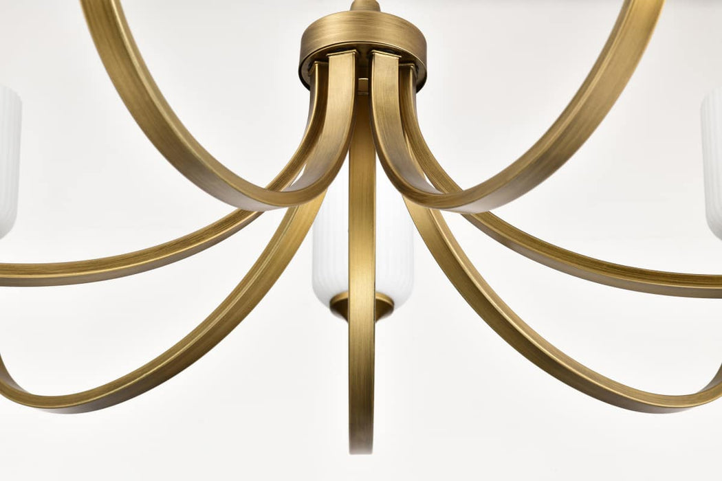 Chandelier Nuvo 60-8671 Solara - 7 Light Chandelier - Natural Brass Finish - Frosted Ribbed Glass Nuvo