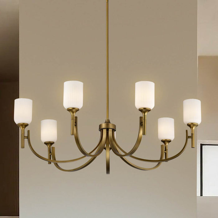 Chandelier Nuvo 60-8671 Solara - 7 Light Chandelier - Natural Brass Finish - Frosted Ribbed Glass Nuvo