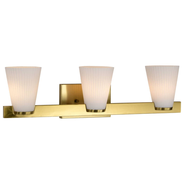 Vanity Nuvo 60-8723 Royale - 3 Light Vanity - Burnished Brass Finish - Ribbed White Glass Nuvo