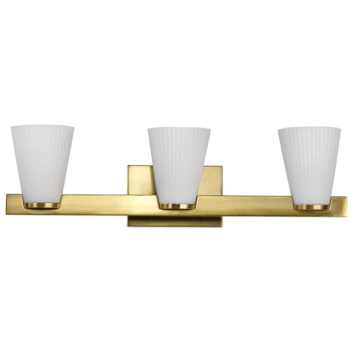 Vanity Nuvo 60-8723 Royale - 3 Light Vanity - Burnished Brass Finish - Ribbed White Glass Nuvo