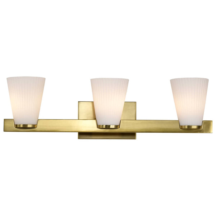 Vanity Nuvo 60-8723 Royale - 3 Light Vanity - Burnished Brass Finish - Ribbed White Glass Nuvo