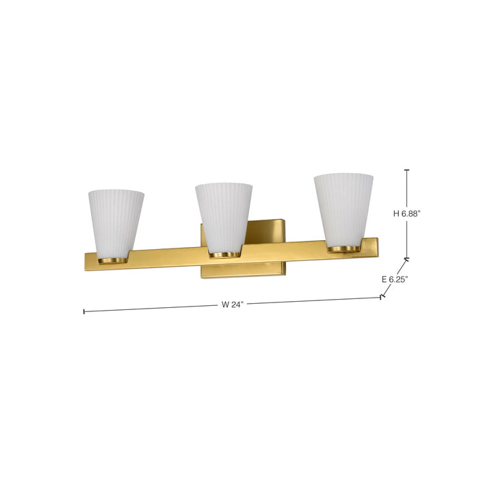 Vanity Nuvo 60-8723 Royale - 3 Light Vanity - Burnished Brass Finish - Ribbed White Glass Nuvo