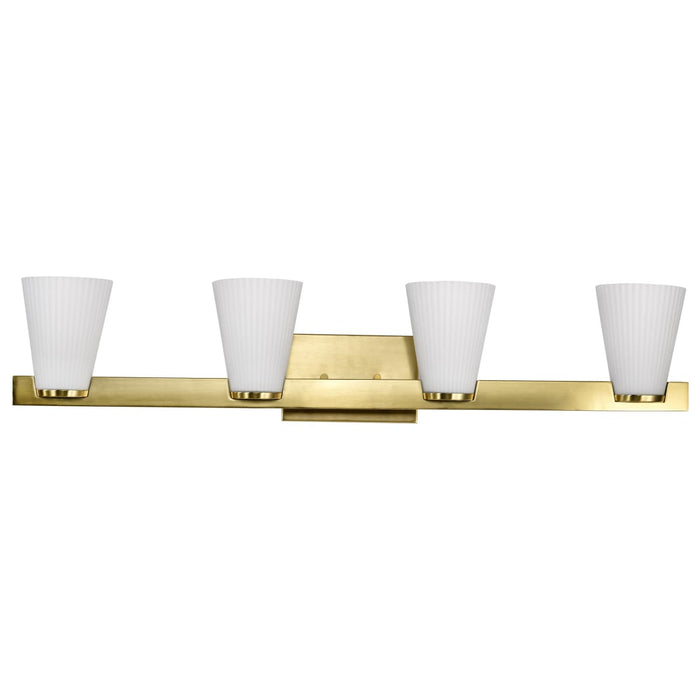 Vanity Nuvo 60-8724 Royale - 4 Light Vanity - Burnished Brass Finish - Ribbed White Glass Nuvo