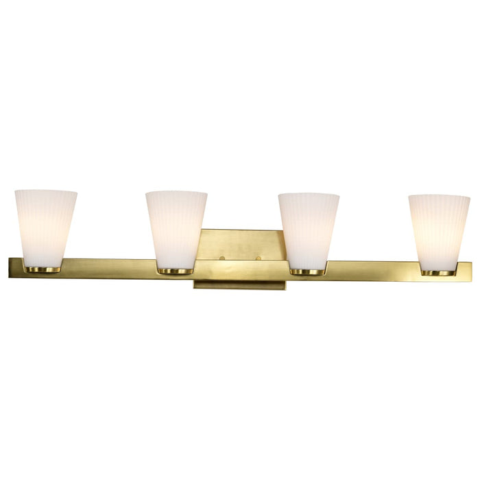 Vanity Nuvo 60-8724 Royale - 4 Light Vanity - Burnished Brass Finish - Ribbed White Glass Nuvo
