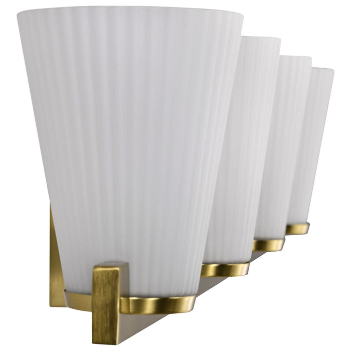 Vanity Nuvo 60-8724 Royale - 4 Light Vanity - Burnished Brass Finish - Ribbed White Glass Nuvo