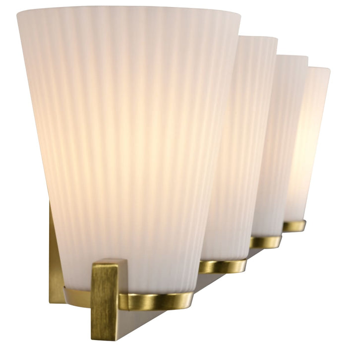 Vanity Nuvo 60-8724 Royale - 4 Light Vanity - Burnished Brass Finish - Ribbed White Glass Nuvo