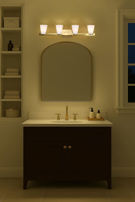 Vanity Nuvo 60-8724 Royale - 4 Light Vanity - Burnished Brass Finish - Ribbed White Glass Nuvo