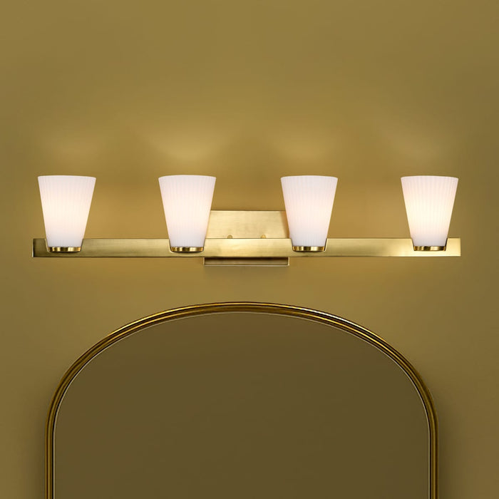 Vanity Nuvo 60-8724 Royale - 4 Light Vanity - Burnished Brass Finish - Ribbed White Glass Nuvo