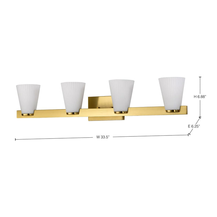 Vanity Nuvo 60-8724 Royale - 4 Light Vanity - Burnished Brass Finish - Ribbed White Glass Nuvo