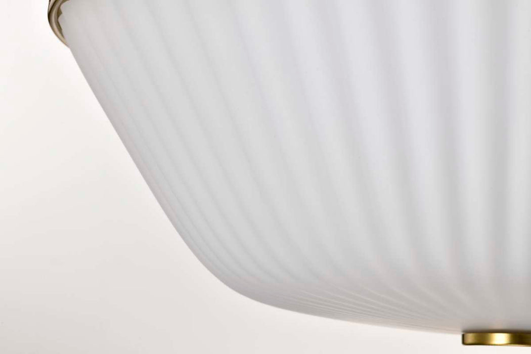 Flush Mount Nuvo 60-8725 Royale - 3 Light Flush Mount - Burnished Brass Finish - Ribbed White Glass Nuvo