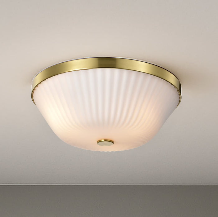 Flush Mount Nuvo 60-8725 Royale - 3 Light Flush Mount - Burnished Brass Finish - Ribbed White Glass Nuvo