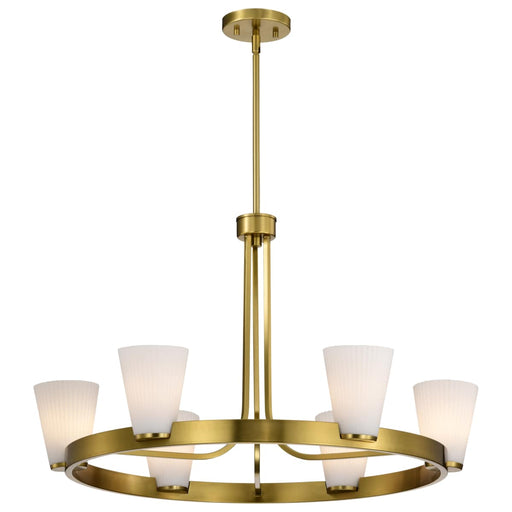 Chandelier Nuvo 60-8726 Royale - 6 Light Chandelier - Burnished Brass Finish - Ribbed White Glass Nuvo