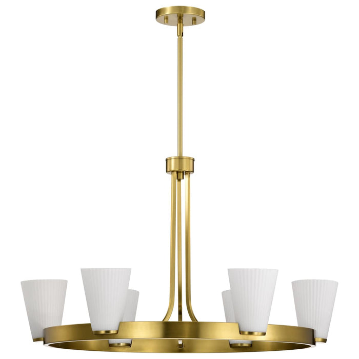 Chandelier Nuvo 60-8726 Royale - 6 Light Chandelier - Burnished Brass Finish - Ribbed White Glass Nuvo